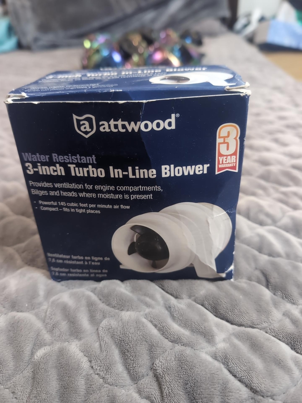 Attwood 3-inch Turbo In-Line Blower Water Resistant 145 CFM Marine Ventilation